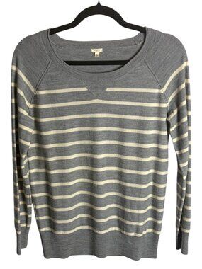 J Crew Size S Merino Wool Striped Sweater Grey White Crew Neck Soft Preppy Work